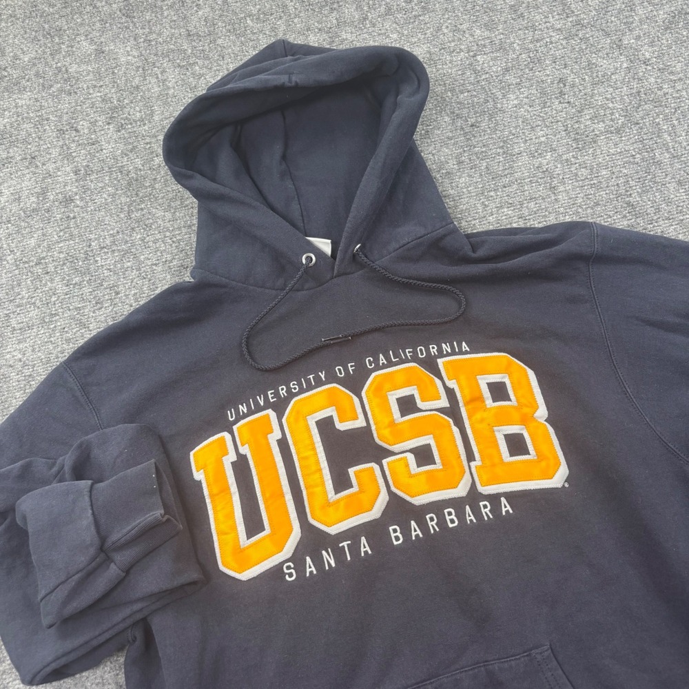 VNTG Champion UCSB Hoodie Large Navy Blue Embroidered Applique Pullover Women's